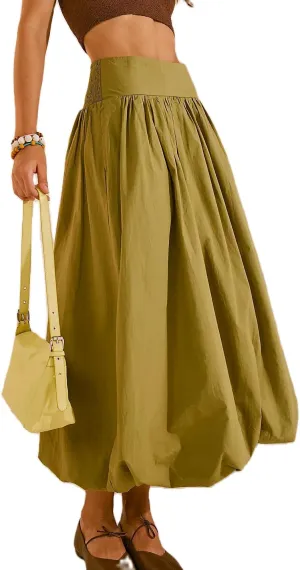 UAURORAO Women Y2K Bubble Maxi Skirts High Waist Ruffle Hem Pleated Long Skirts A Line Midi Dress Summer Streetwear