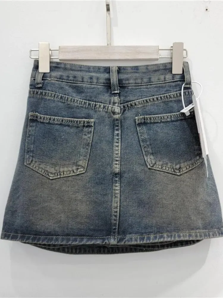 Unique Patchwork Denim Short Skirt Casual Street High Waisted Skirt Women Spring Summer