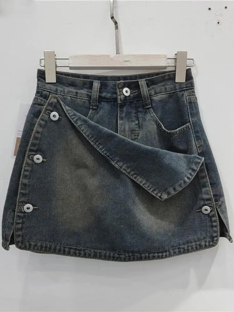 Unique Patchwork Denim Short Skirt Casual Street High Waisted Skirt Women Spring Summer