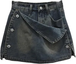 Unique Patchwork Denim Short Skirt Casual Street High Waisted Skirt Women Spring Summer