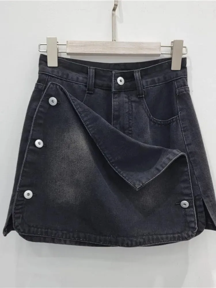 Unique Patchwork Denim Short Skirt Casual Street High Waisted Skirt Women Spring Summer