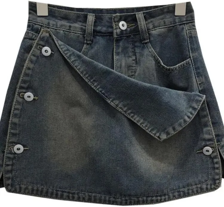 Unique Patchwork Denim Short Skirt Casual Street High Waisted Skirt Women Spring Summer