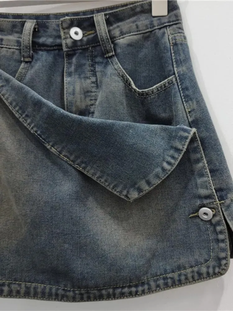Unique Patchwork Denim Short Skirt Casual Street High Waisted Skirt Women Spring Summer