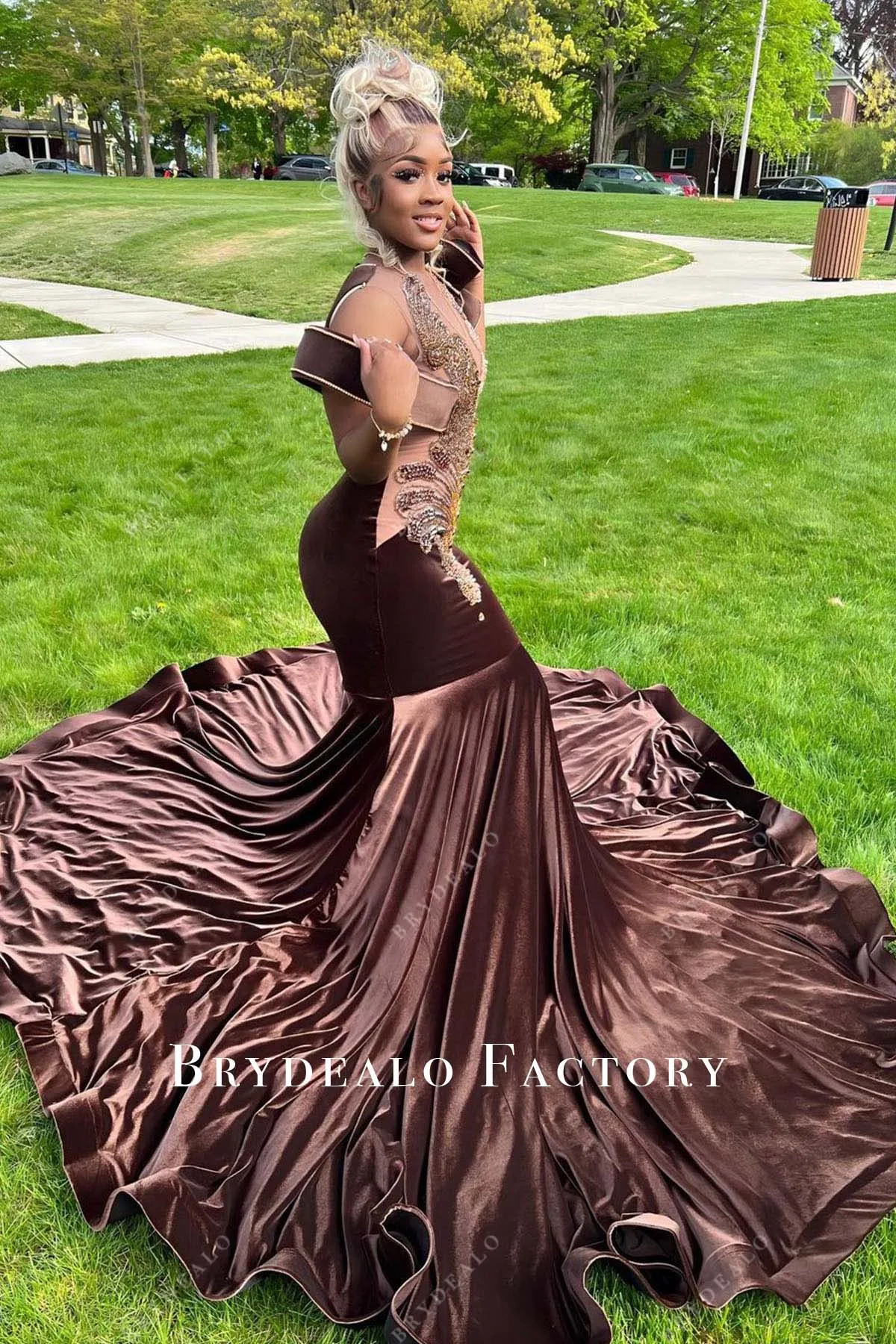 Unique Rhinestones Velvet Mermaid Multi Color Prom Dress