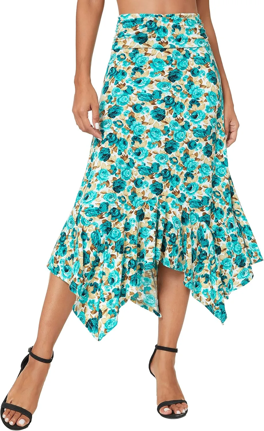 Urban CoCo Women's Flowy Stretchy Skirt Handkerchief Hemline Midi Skirt