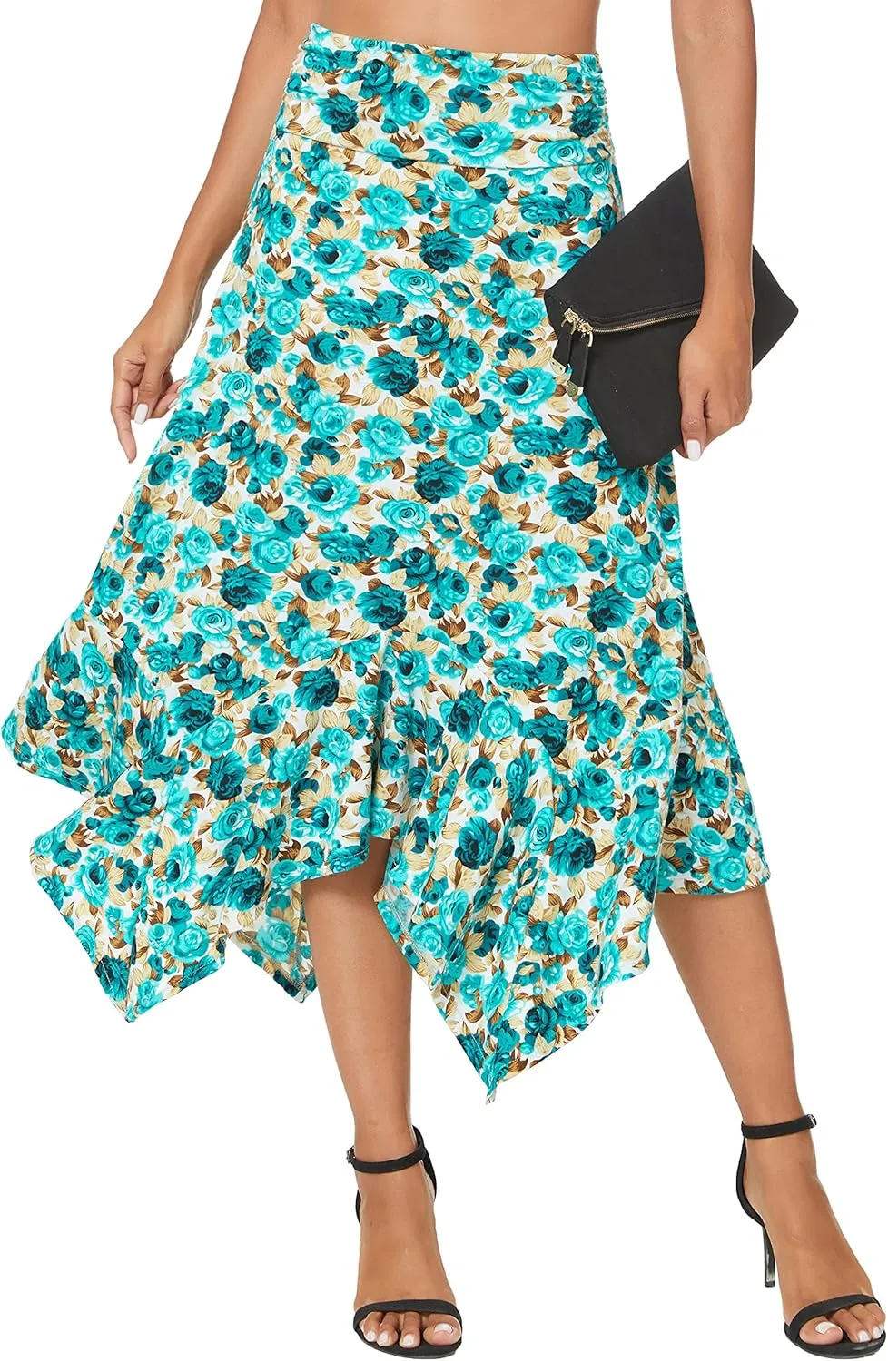 Urban CoCo Women's Flowy Stretchy Skirt Handkerchief Hemline Midi Skirt