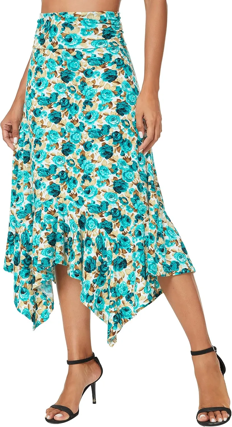 Urban CoCo Women's Flowy Stretchy Skirt Handkerchief Hemline Midi Skirt