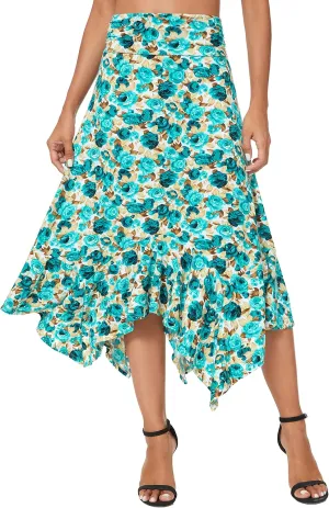 Urban CoCo Women's Flowy Stretchy Skirt Handkerchief Hemline Midi Skirt