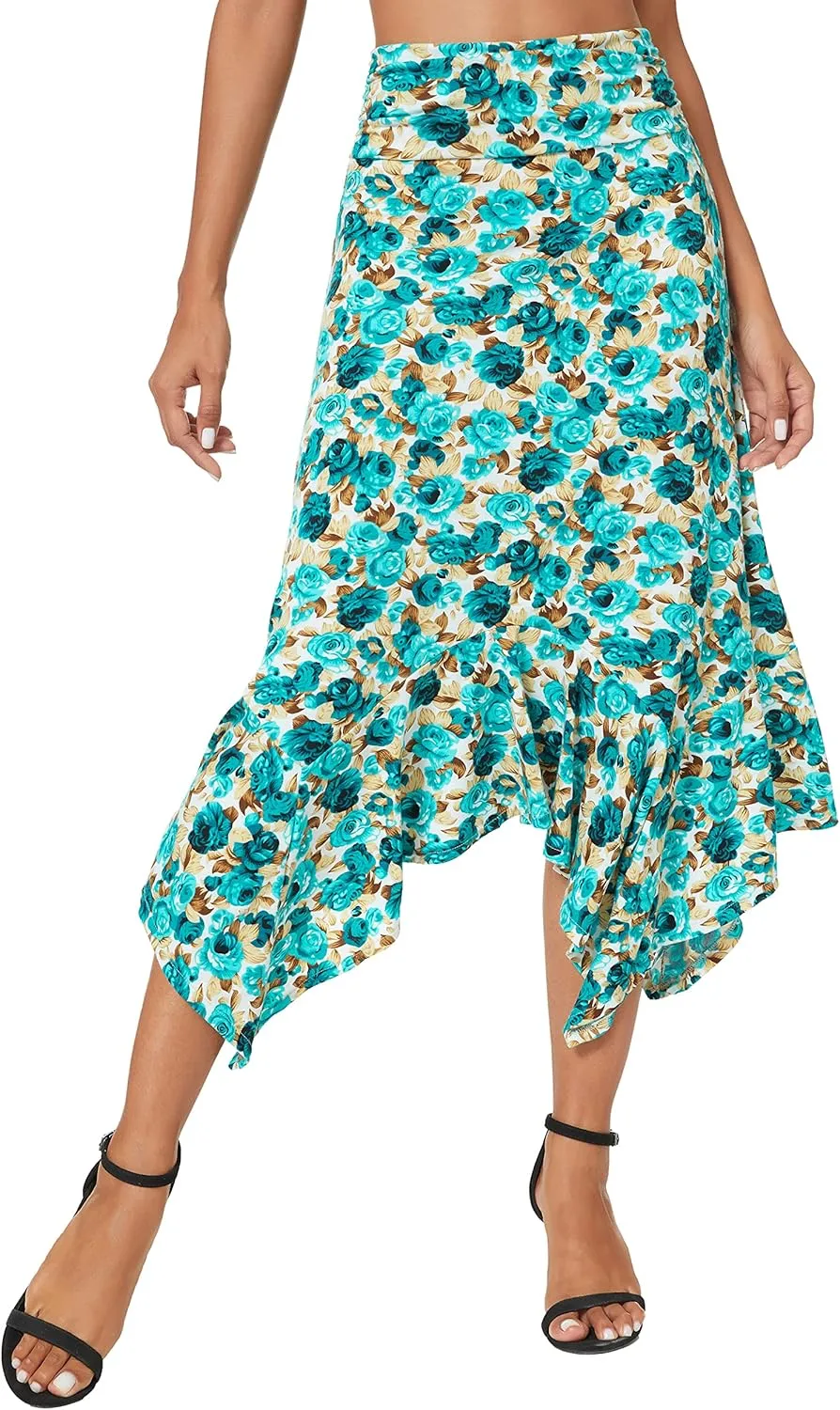 Urban CoCo Women's Flowy Stretchy Skirt Handkerchief Hemline Midi Skirt