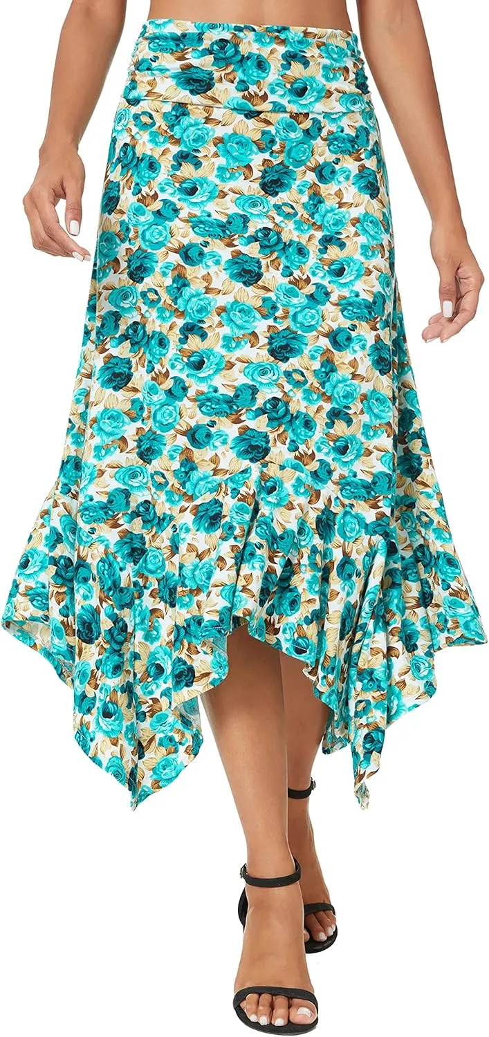 Urban CoCo Women's Flowy Stretchy Skirt Handkerchief Hemline Midi Skirt