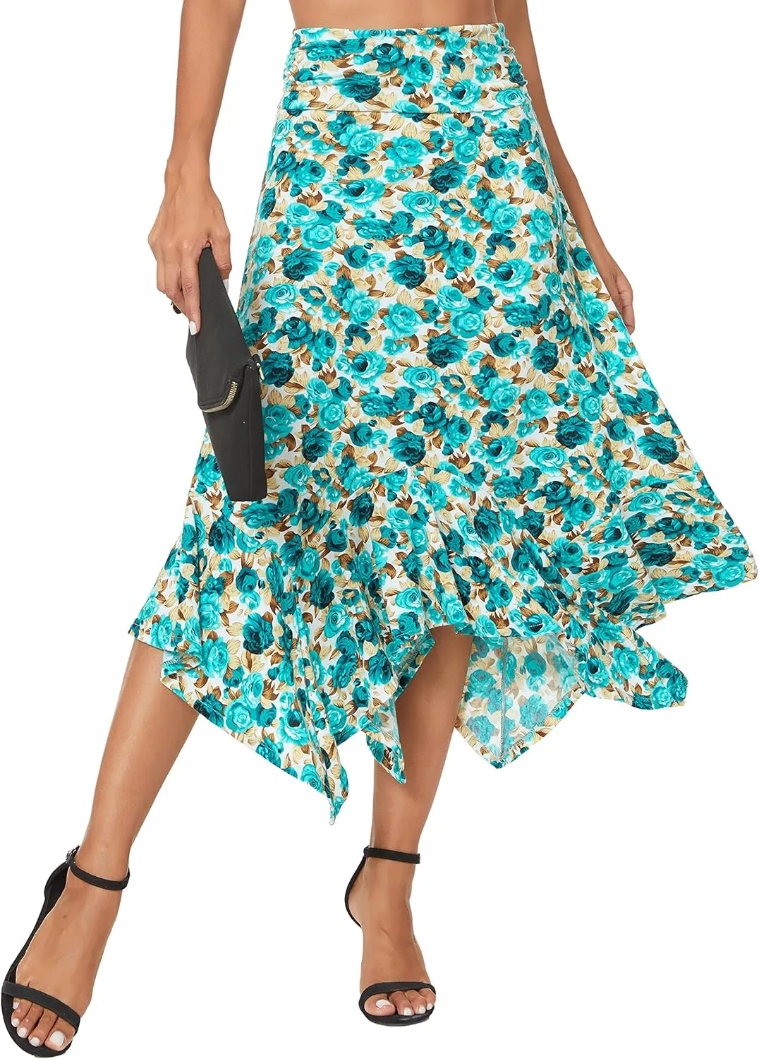 Urban CoCo Women's Flowy Stretchy Skirt Handkerchief Hemline Midi Skirt