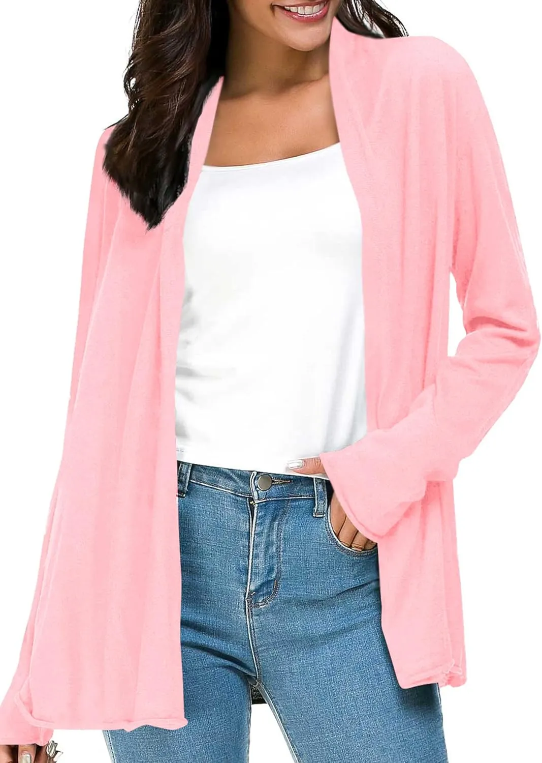 Urban CoCo Women's Long Sleeve Open Front Casual Thin Cardigan