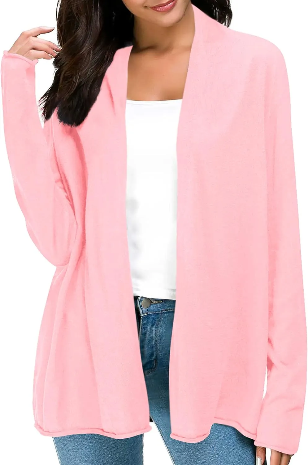 Urban CoCo Women's Long Sleeve Open Front Casual Thin Cardigan