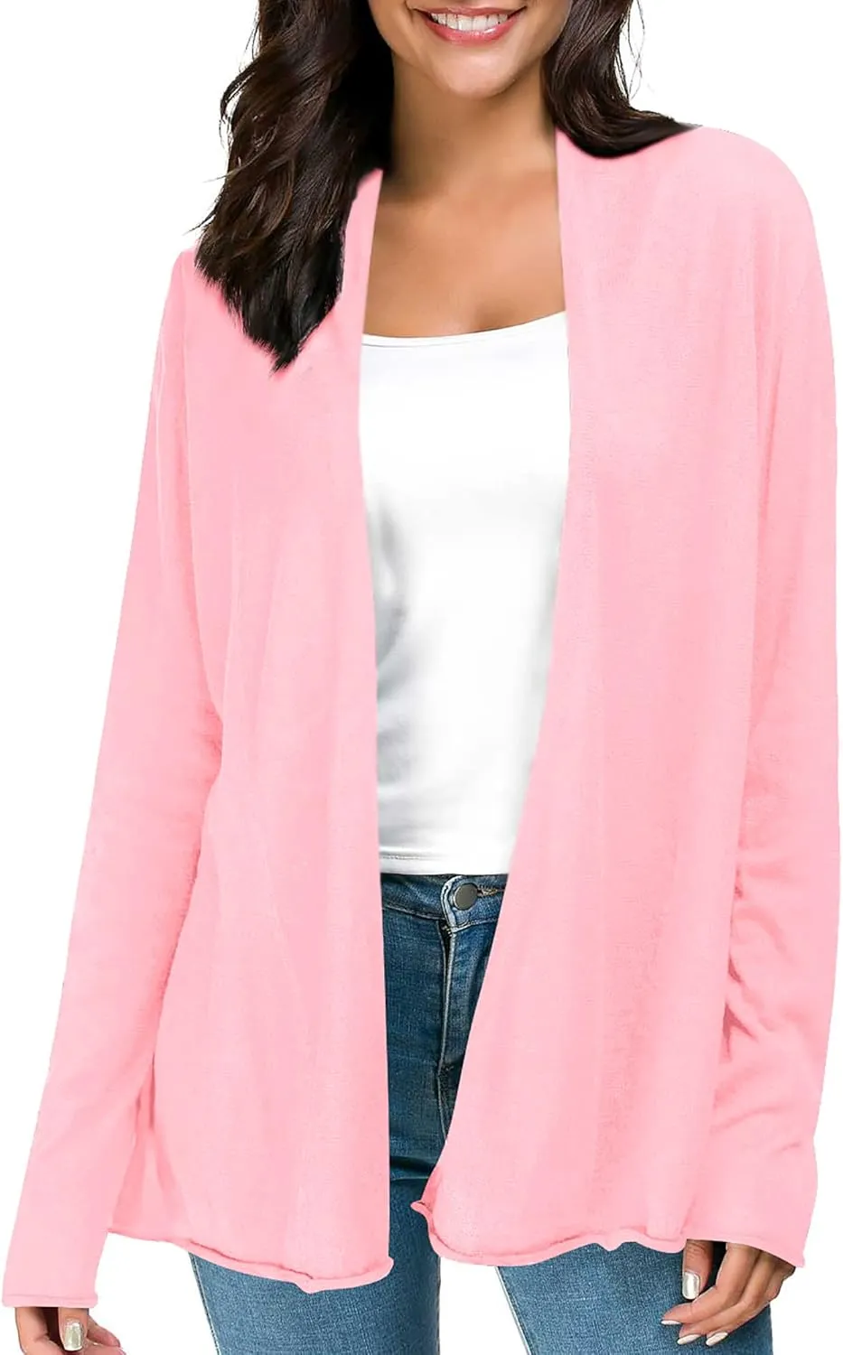 Urban CoCo Women's Long Sleeve Open Front Casual Thin Cardigan