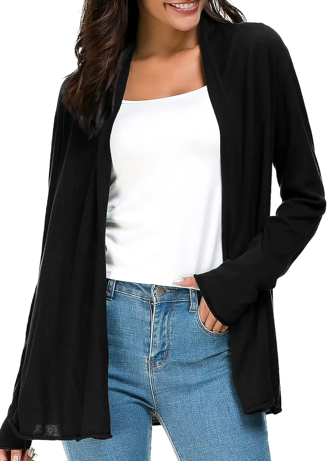 Urban CoCo Women's Long Sleeve Open Front Casual Thin Cardigan