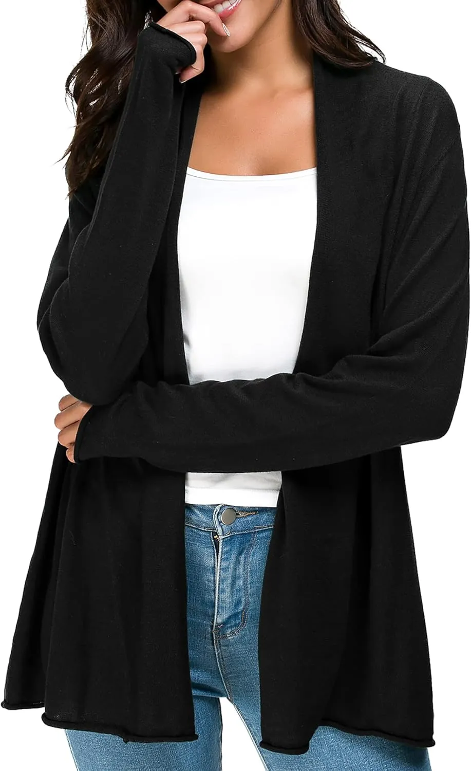 Urban CoCo Women's Long Sleeve Open Front Casual Thin Cardigan