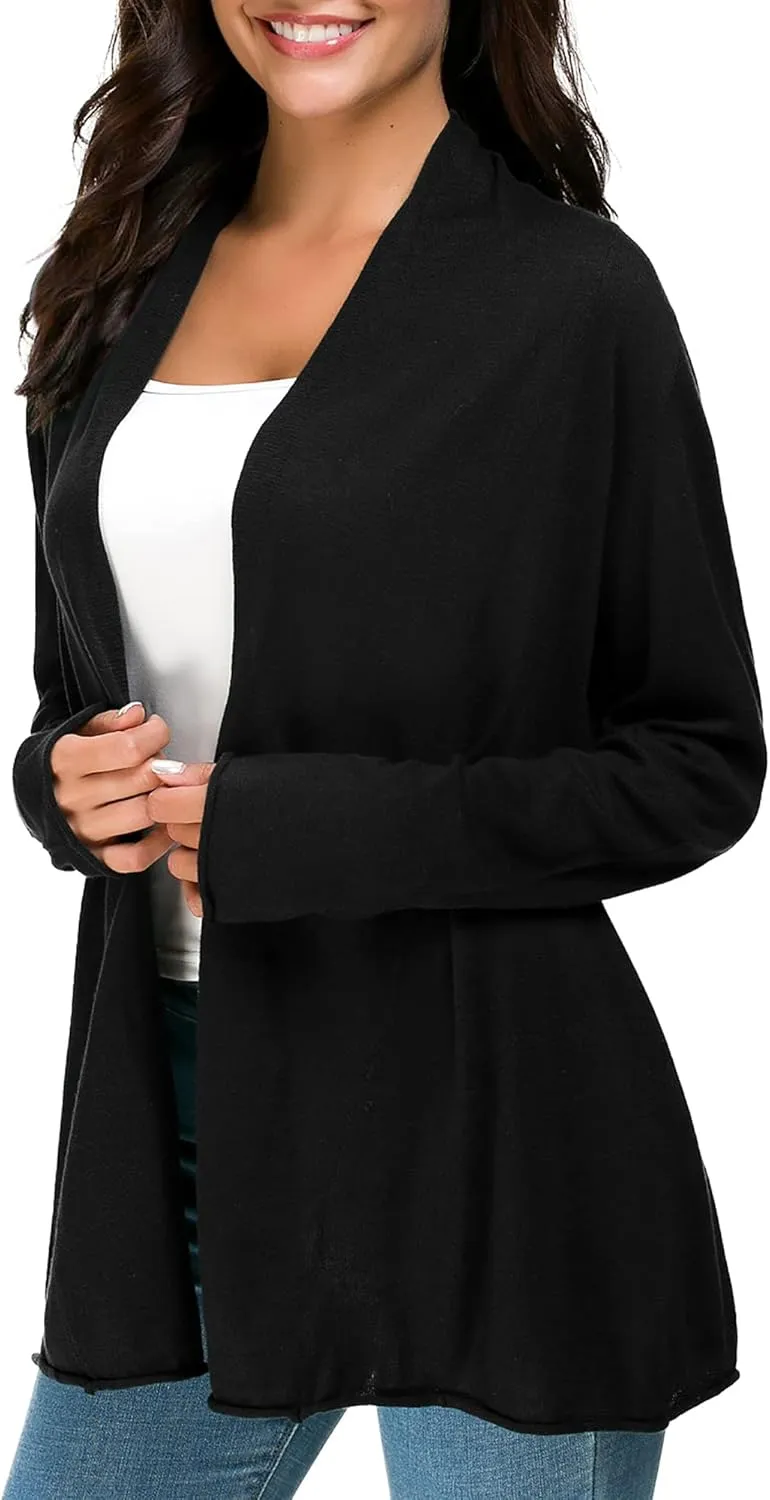 Urban CoCo Women's Long Sleeve Open Front Casual Thin Cardigan