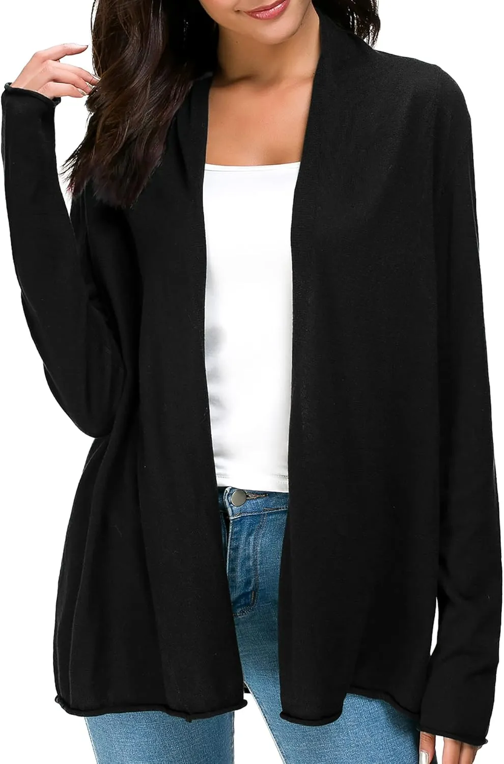 Urban CoCo Women's Long Sleeve Open Front Casual Thin Cardigan