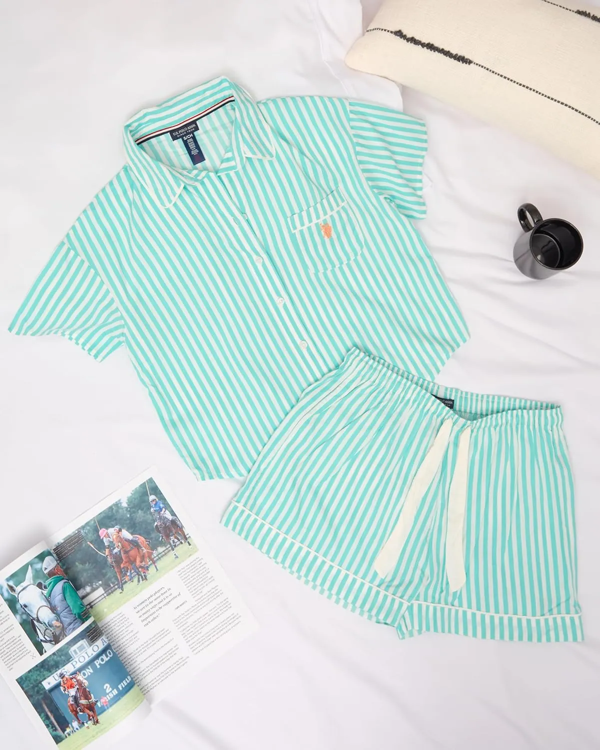 U.S. Polo Assn. Summer Pajamas for Women - Woven PJ Set with Button Up Top and Shorts - Lounge Sets for Women