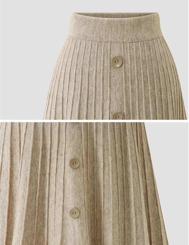utcoco Womens Fall Knit Long Skirts Elastic Waist Pleated A Line Swing Midi Length Sweater Skirt