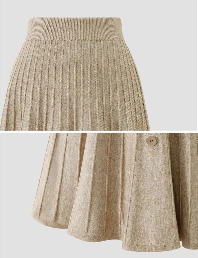 utcoco Womens Fall Knit Long Skirts Elastic Waist Pleated A Line Swing Midi Length Sweater Skirt