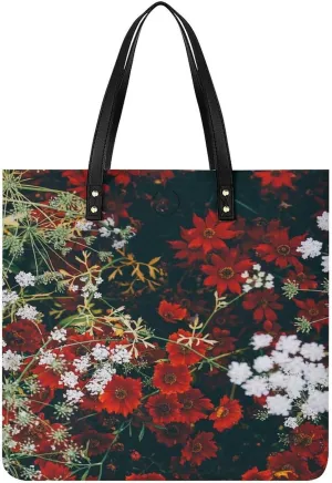 VINTAGE FLOWERS And Roses Artistic Floral Design Women Tote Bags Top Handle Satchel Handbags PU Faux Leather Tassel Shoulder Purse