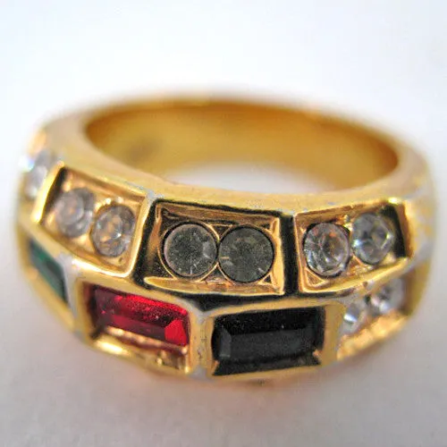 Vintage GREEN RED BLUE Glass Stones Womens RING RINGS Ladies Ring size 5.5