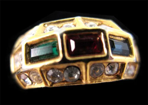 Vintage GREEN RED BLUE Glass Stones Womens RING RINGS Ladies Ring size 5.5