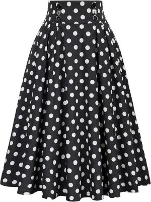 Vintage Swing Skirts for Women High Waisted Pleated A Line Midi Skirt Stretchy Plus Size Flared Party Dress