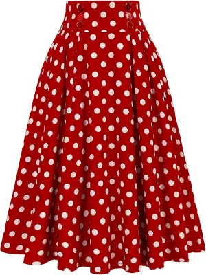 Vintage Swing Skirts for Women High Waisted Pleated A Line Midi Skirt Stretchy Plus Size Flared Party Dress