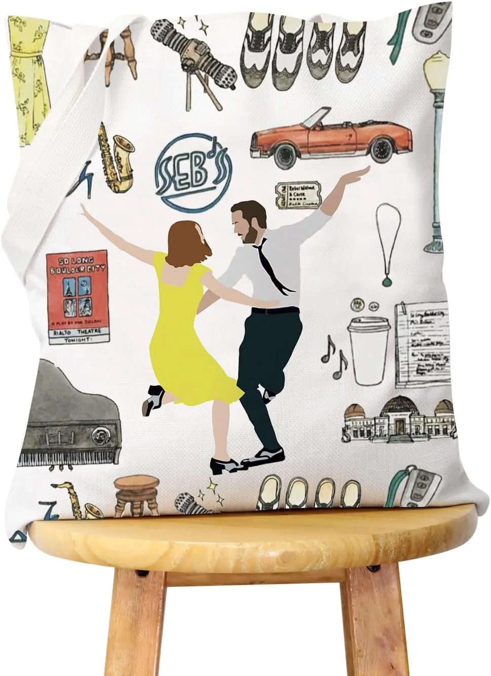 WCGXKO Movie Gift Romantic Gift City of Stars Theme Music Canvas Tote Bag Reusable Bag Shopping Bag
