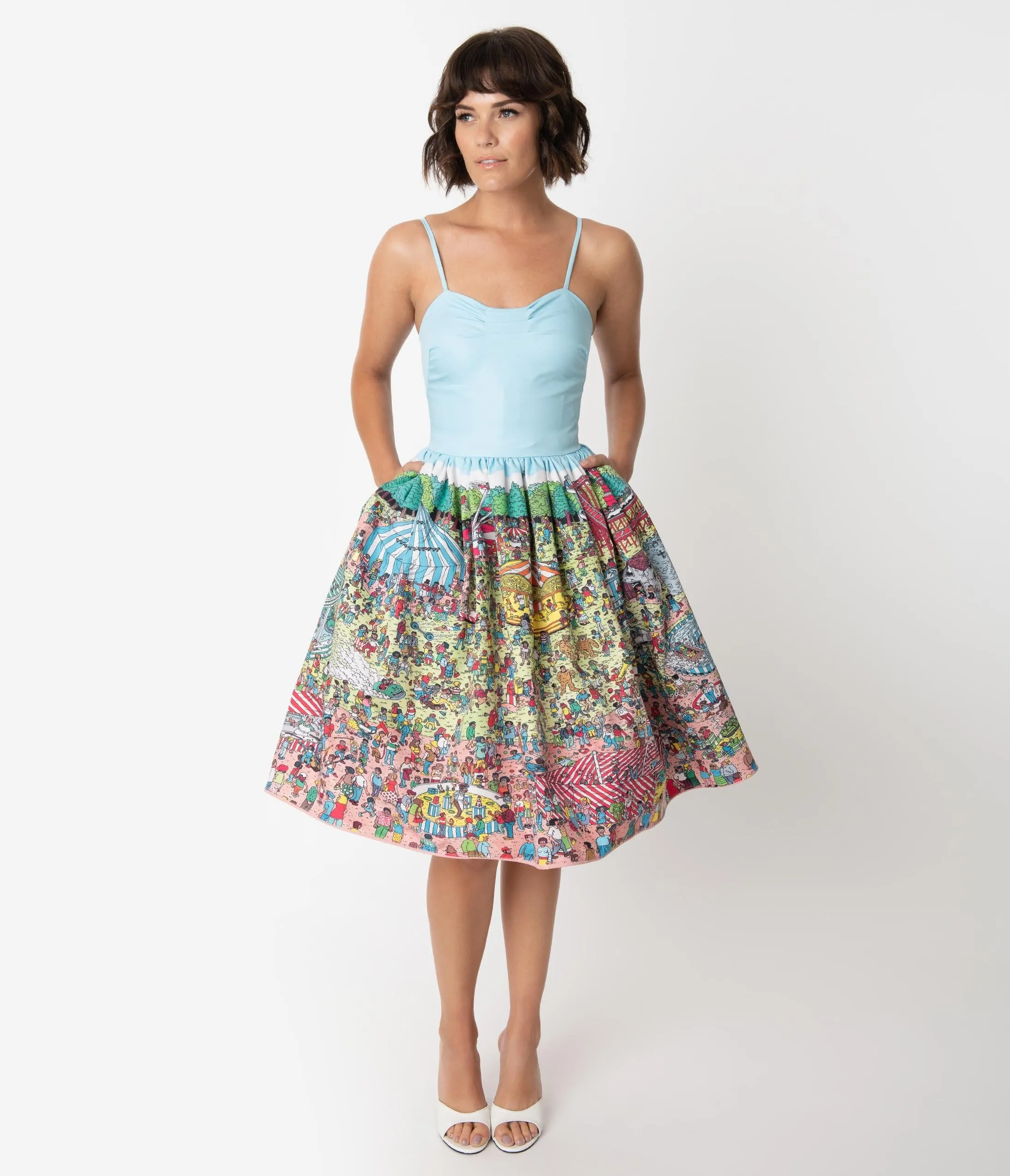 Wheres Waldo x Unique Vintage Fairground Print Darcy Swing Dress