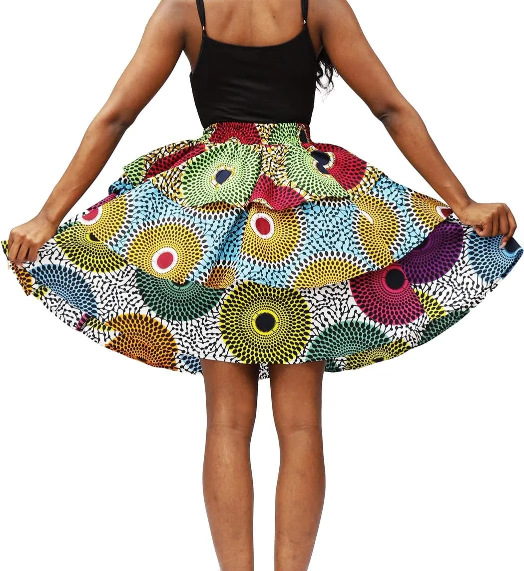Women African Skirt Ankara Tradition Print Wax Patchwork Skirts