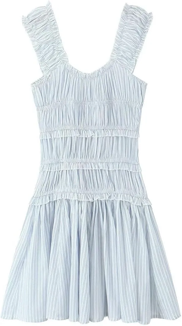 Women Coquette Bow Tie Front Mini Dress Y2K Cute Strip A Line Short Sundress Summer Aesthetic Ruffle Beach Sundress