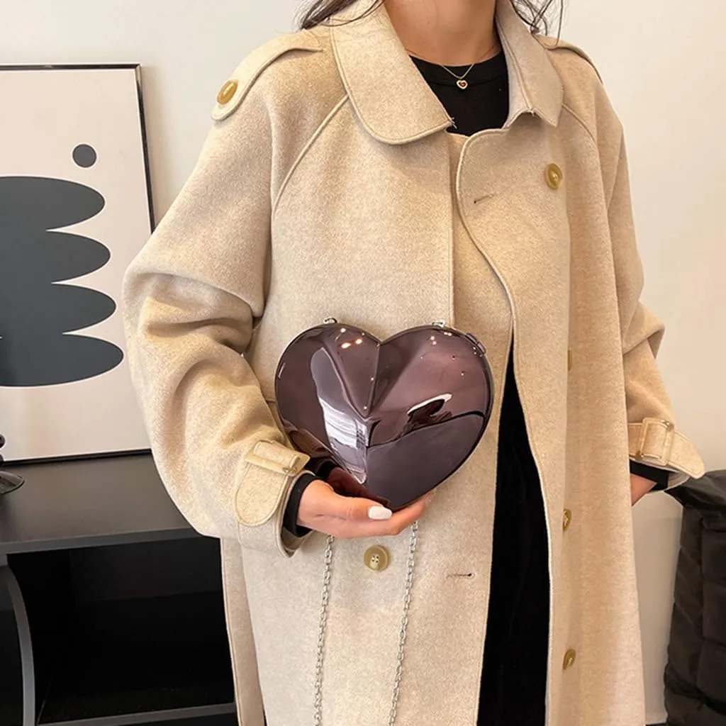 Women Cute Heart Evening Bag Romantic Acrylic Clutch Purse Dating Crossbody for Valentine's Day Night Party Reunion