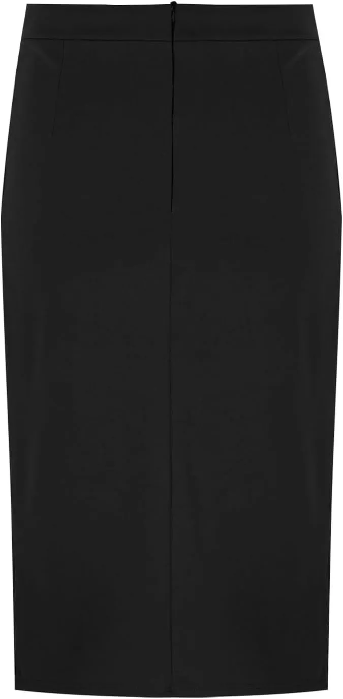Women Dressy Work Pencil Skirts Stretchy High Waist Bodycon Midi Skirt Solid Business Office Skirt with Back Slit