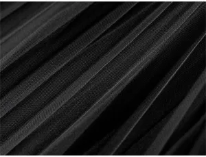 Women Fashion Pleated A-Line Skirt for Spring-Autumn High Waist Midi Skirt Female Patchwork Mesh Skirts