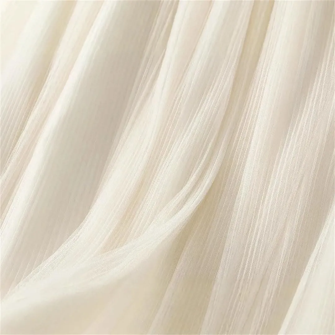 Women Flower Embroidery Tulle Midi Long Skirt Loose High Waist A-Line Mesh Skirts