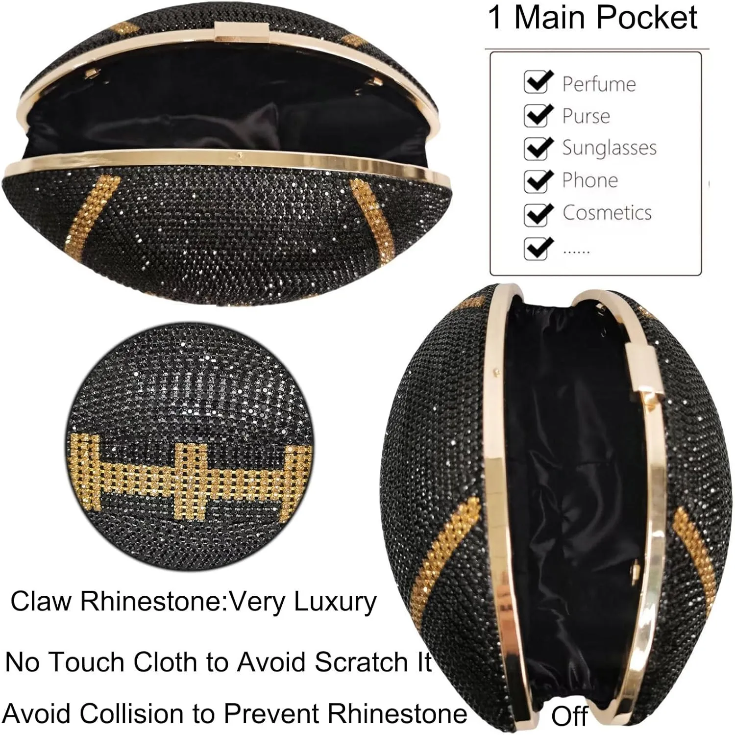 Women Football Shaped Crossbody Shoulder Bag Rugby Clutch Handbag Unique Novelty Football Purse