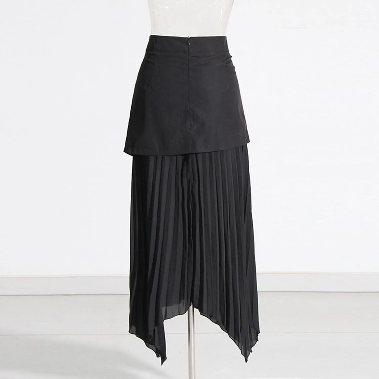 Women High Waist Irregular Solid Color Dressy Chiffon Maxi Skirt Flowy Patchwork A Line Long Pleated Skirt
