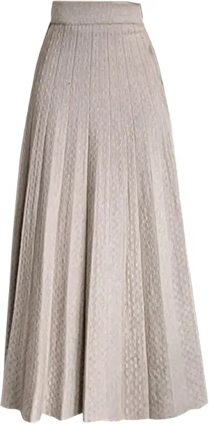 Women Knit Skirt Girl A-Line Pleated Midi Skirt Casual Fall Winter Elastic High Waisted Long Skirt