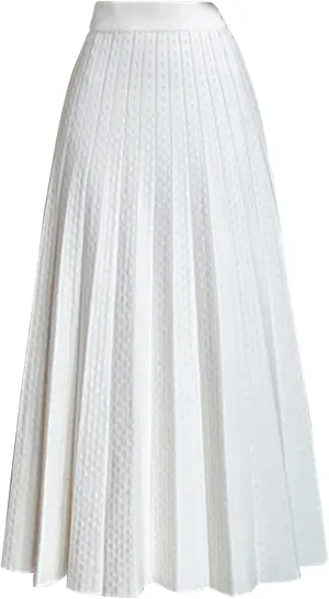 Women Knit Skirt Girl A-Line Pleated Midi Skirt Casual Fall Winter Elastic High Waisted Long Skirt