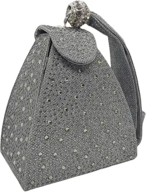 Women Rhinestone Unique Evening Bag Triangle Handbag Wristlet Clutch Purse Wrist Bag