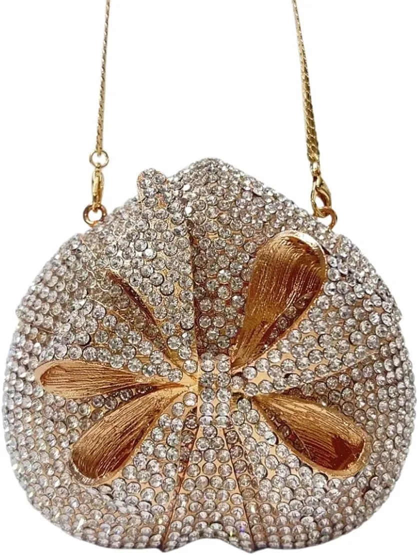 Women Romantic Gift Box Clutch Purse Crystal Heart Evening Bag with Bowknot Handbag for Christmas Valentine's Day