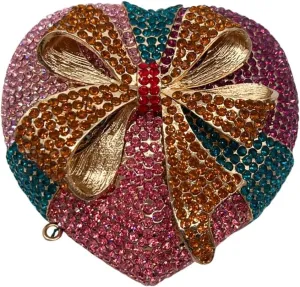 Women Romantic Gift Box Clutch Purse Crystal Heart Evening Bag with Bowknot Handbag for Christmas Valentine's Day