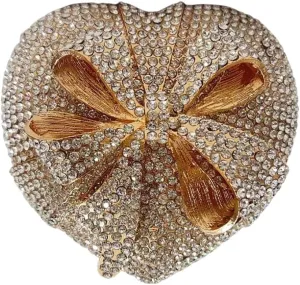 Women Romantic Gift Box Clutch Purse Crystal Heart Evening Bag with Bowknot Handbag for Christmas Valentine's Day