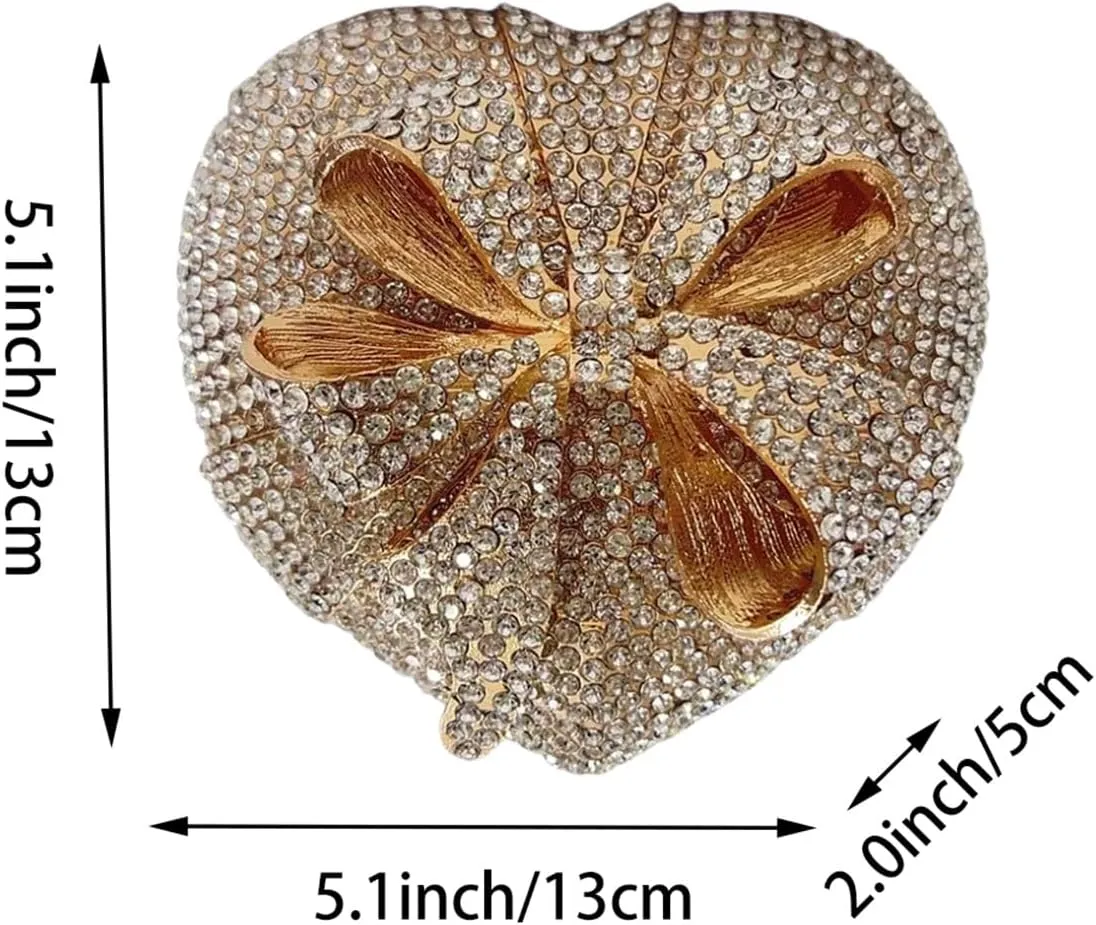 Women Romantic Gift Box Clutch Purse Crystal Heart Evening Bag with Bowknot Handbag for Christmas Valentine's Day