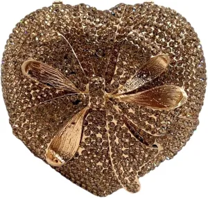 Women Romantic Gift Box Clutch Purse Crystal Heart Evening Bag with Bowknot Handbag for Christmas Valentine's Day
