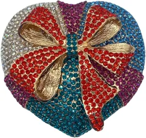 Women Romantic Gift Box Clutch Purse Crystal Heart Evening Bag with Bowknot Handbag for Christmas Valentine's Day