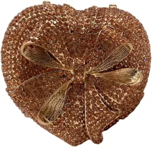 Women Romantic Gift Box Clutch Purse Crystal Heart Evening Bag with Bowknot Handbag for Christmas Valentine's Day